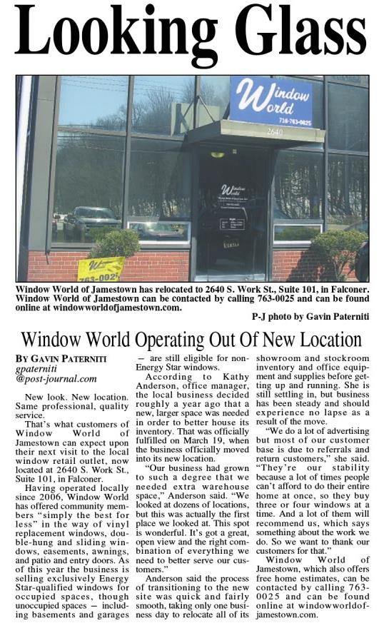 Window World Operating Out of New Location